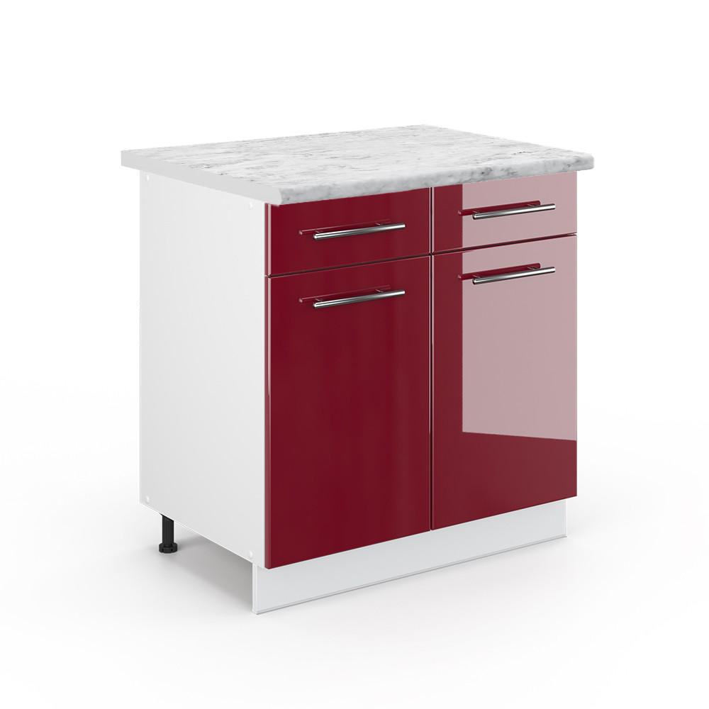 KÜCHENUNTERSCHRANK Fame-Line Bordeaux Hochglanz 80 cm, AP Marmor - Bordeaux/Weiß, Holzwerkstoff (80/82/60cm) - Vicco