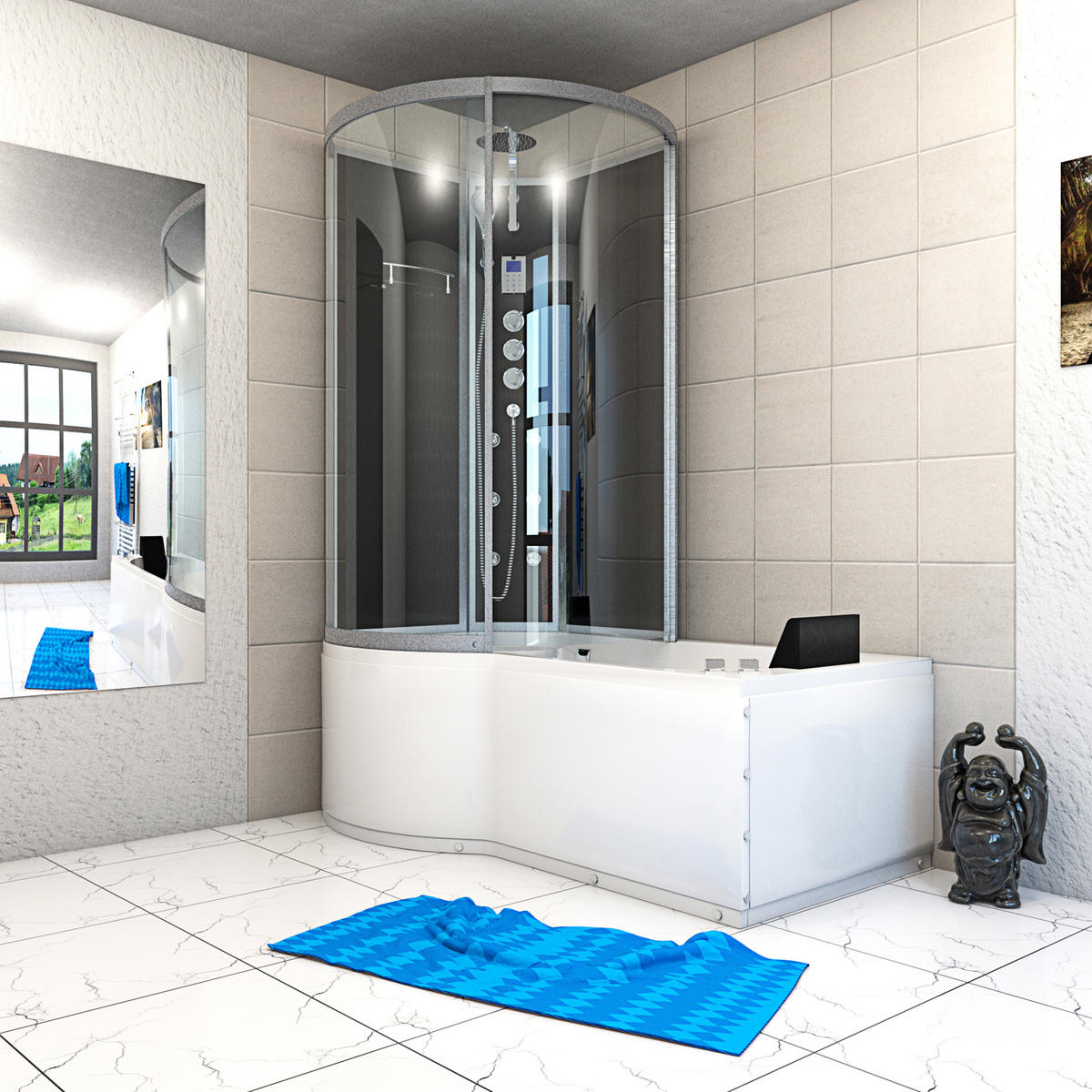 WHIRLPOOL Wanne Duschkabine sw K50-R33-WP-EC 100x1 - Schwarz, Glas/Kunststoff (170/225/98cm) - AcquaVapore by Sandra Jentho