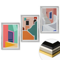 WANDBILDER 3er Set - 40x60 cm Silberner Rahmen - Farbenfrohe Illustrationen von Gebäuden - Silberfarben, Kunststoff (40/60cm) - ArtPrintCave