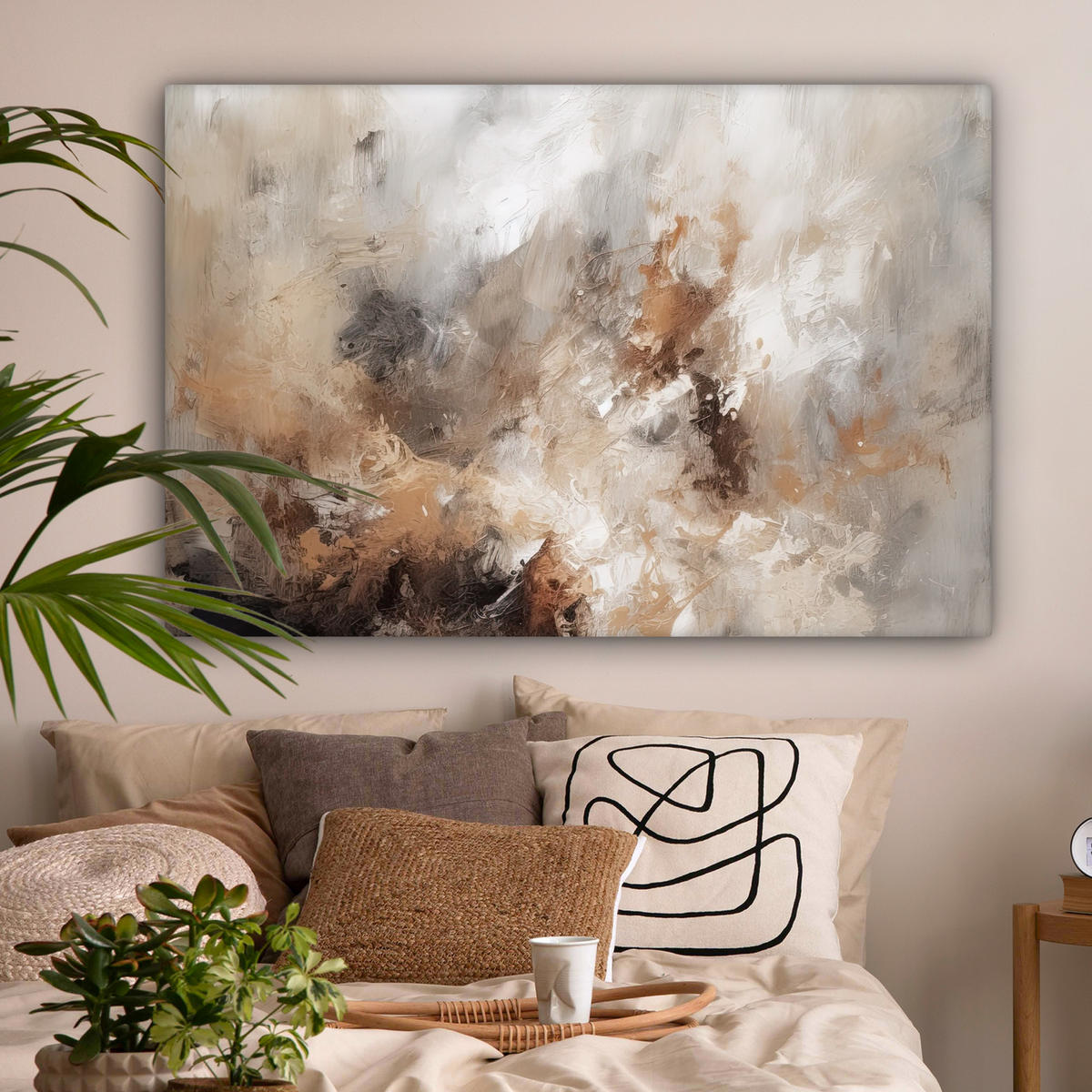 LEINWANDBILD - Farbe - Abstrakt - Beige - Kunst - 120x80 - Kunstdruck - Greige, Textil (120/80cm) - MuchoWow