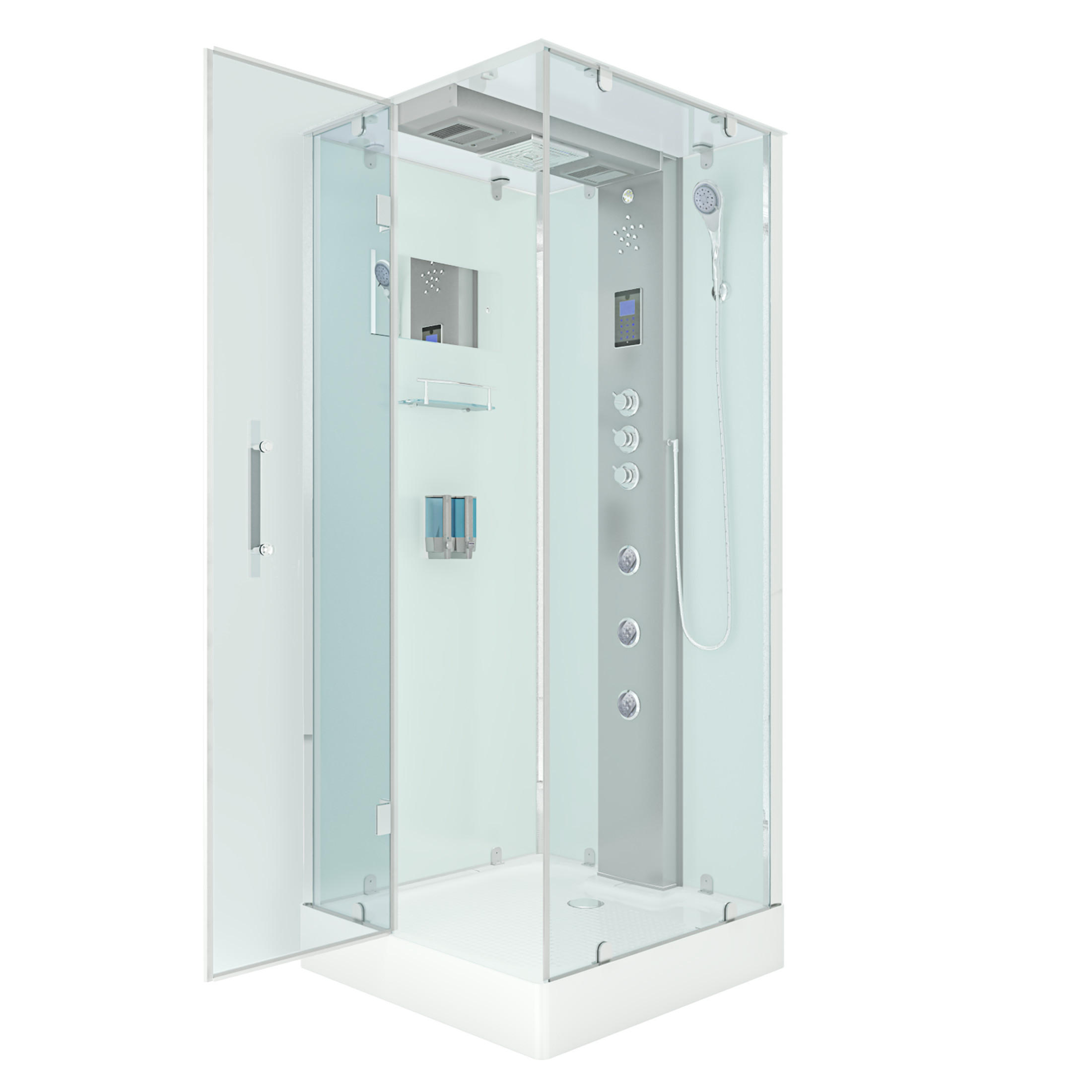 DAMPFDUSCHE Duschkabine D38-10L3-EC Weiß 90x90 - Weiß, Glas/Kunststoff (90/90/218cm) - AcquaVapore by Sandra Jentho