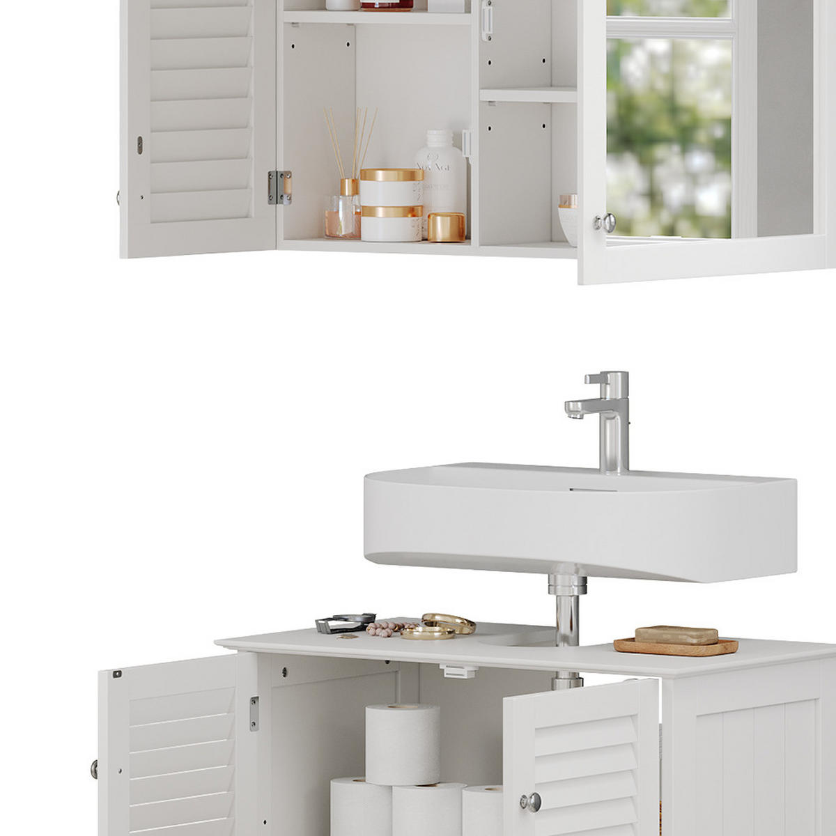 BADMÖBEL-SET Riad Weiß 2 Teile - Weiß, Holzwerkstoff (60/58/35cm) - Vicco