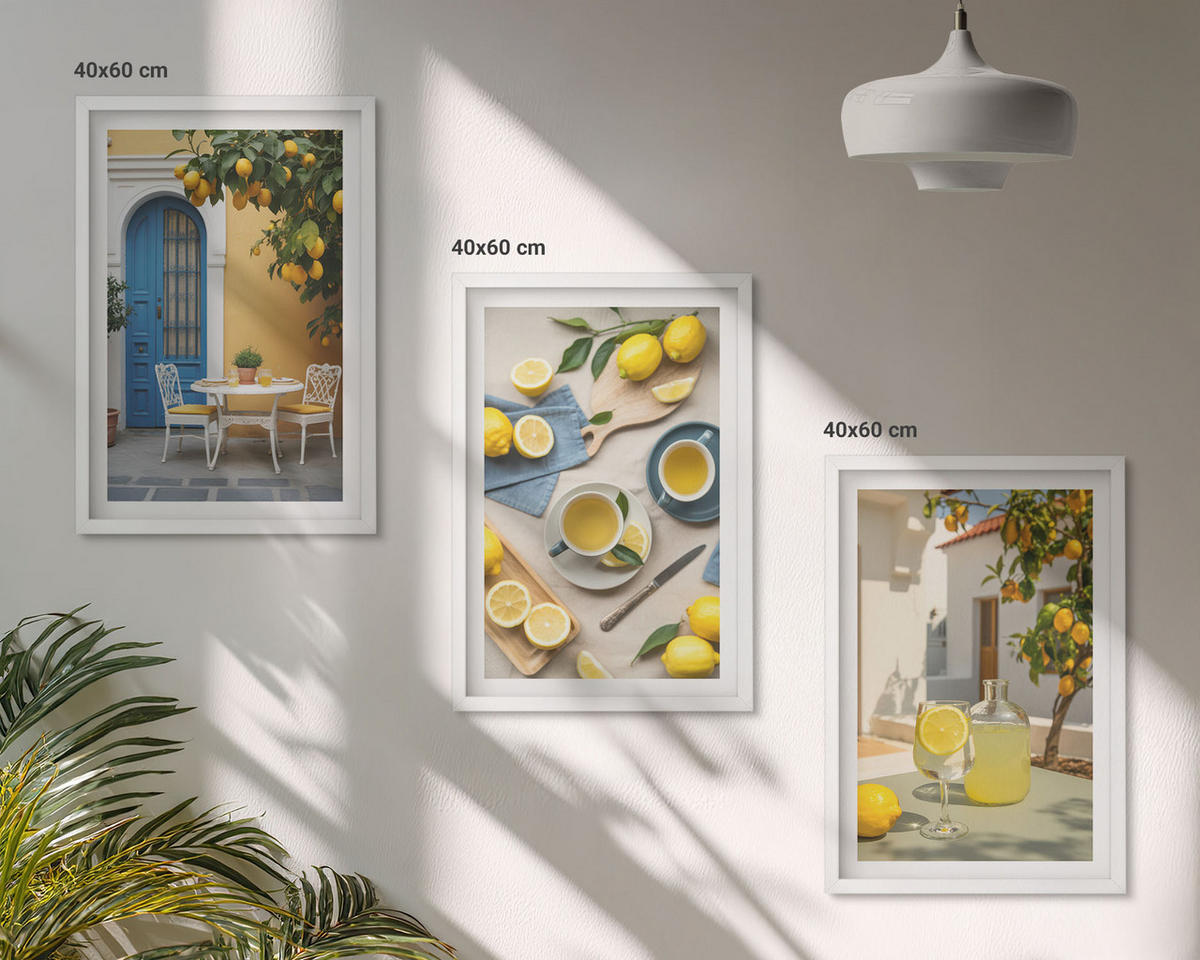 WANDBILDER 3er-Set - 40x60 cm Weißer Rahmen - Zitronenlimonade blaue Tür - Weiß, Kunststoff (40/60cm) - ArtPrintCave