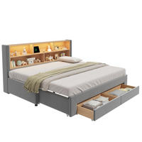 BETT 90/180/200 cm in Grau aus Samt mit LED-Beleuchtung und USB-/Type-C-Anschlüssen - Grau, Textil (180/200cm) - Flora Grace