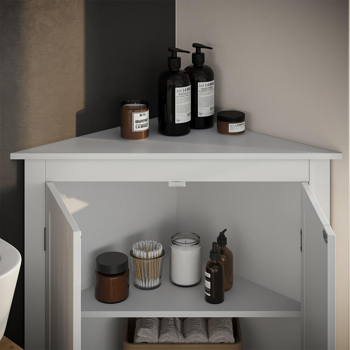 ECKSCHRANK Bianco Weiß 56 x 80 cm mit 2 Türen - Weiß, Holzwerkstoff (56/80/42cm) - Vicco