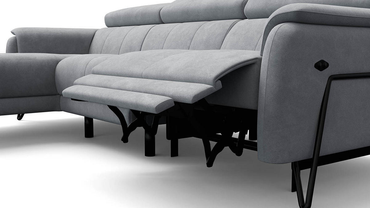 ECKSOFA RODEN 4-Sitzer mit Relax, hellgrau, Veloursstoff - Hellgrau, Holz/Textil (268/92cm) - Wozimo