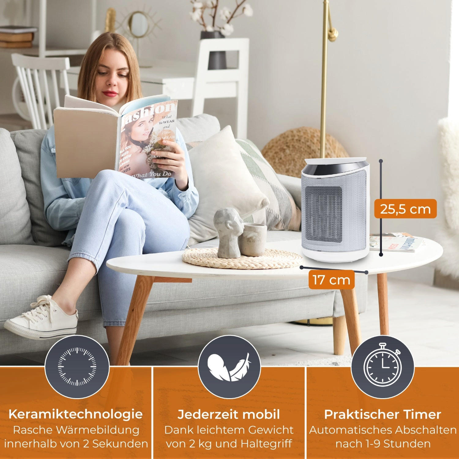HEIZLÜFTER 2000 Watt Weiss Keramik - Weiß, Kunststoff (17/29.5/17cm) - KLAMER