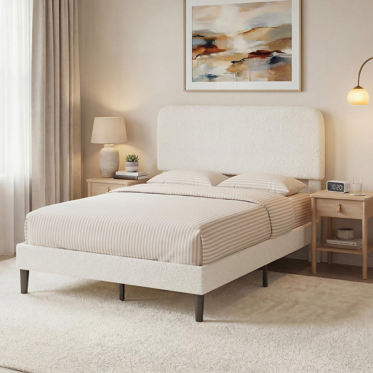 BETT 140x190 cm DE-14666 mit verstellbarem Kopfteil & Teddyvelours Weiß - Weiß, Metall (140/190cm) - ComfortXL