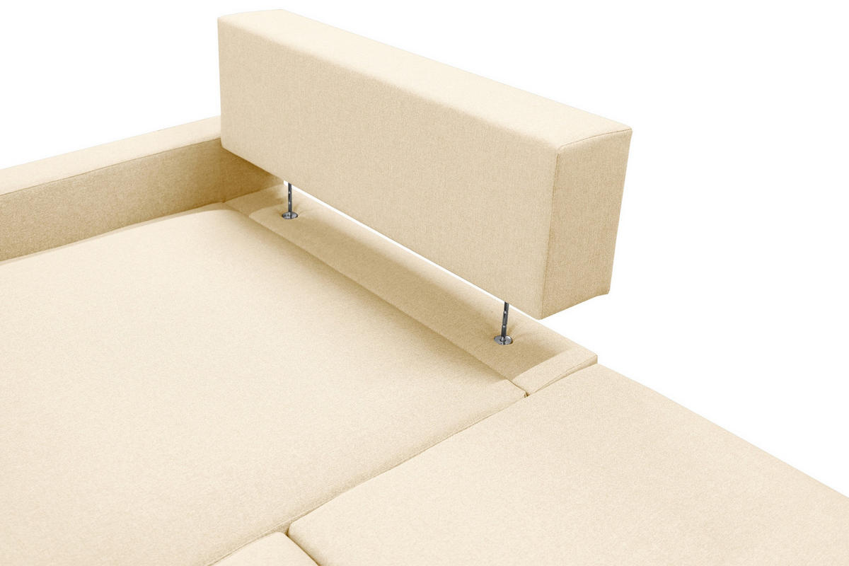 ECKSOFA Mit Schlaffunktion Und Bettzeugablage LUBEKA Stoff Faro Ecru Links - Ecru, Holz (140/147cm) - Kaiser Möbel