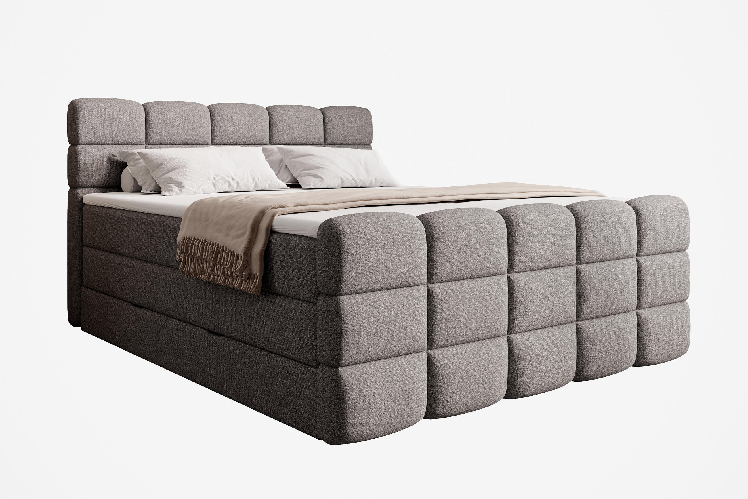 BOXSPRINGBETT Carenzo 2 anthrazit 200/200 cm H2/H3 mit Premium Topper - Anthrazit, Textil (200/200cm) - wonello