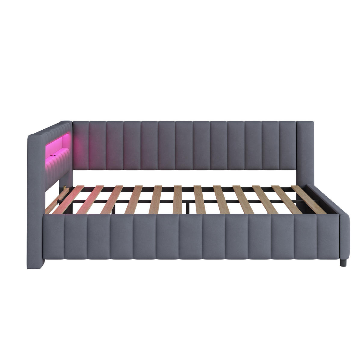 POLSTERBETT Schlafsofa 140/200 cm Grau Samt mit LED-Licht und USB-Ladeanschluss - Grau, Textil (140/200cm) - OKWISH