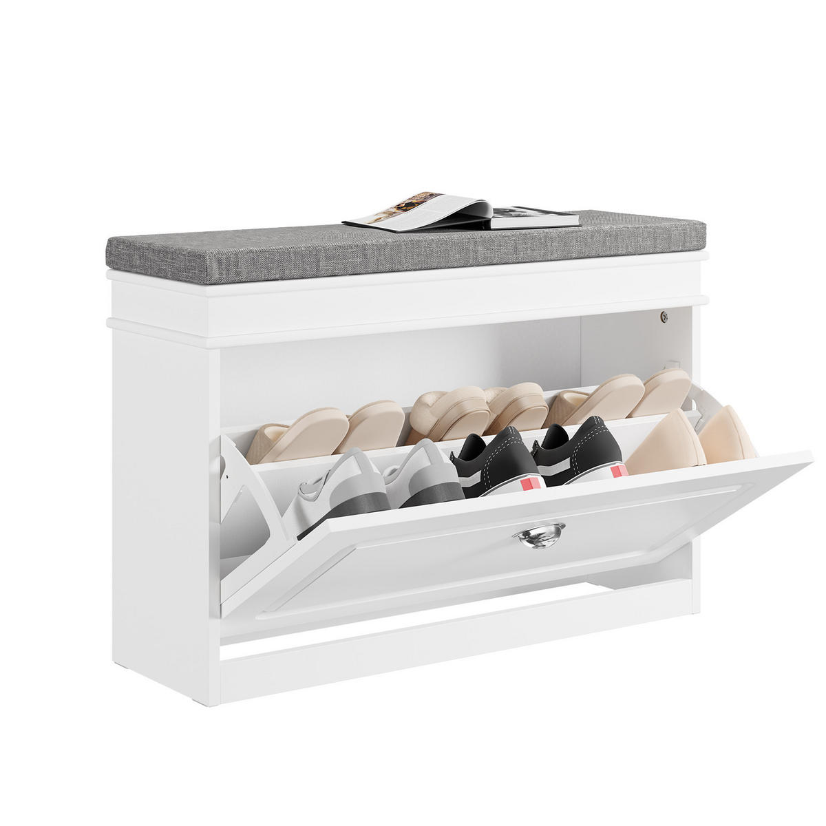 SCHUHBANK mit Sitzkissen und Klappe, Weiß 75x51x24cm - Weiß, Holzwerkstoff (75/51/24cm) - SoBuy