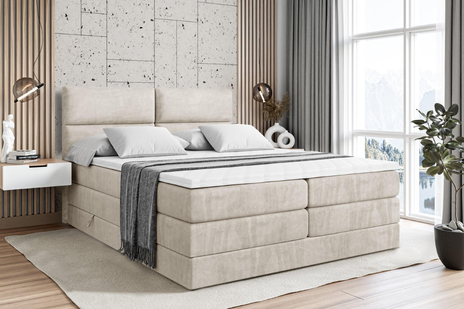 BOXSPRINGBETT BOXI3 KING - 180x200 - H3/H4 - Creme - Creme, Holzwerkstoff (180/200cm) - ALTDECOR