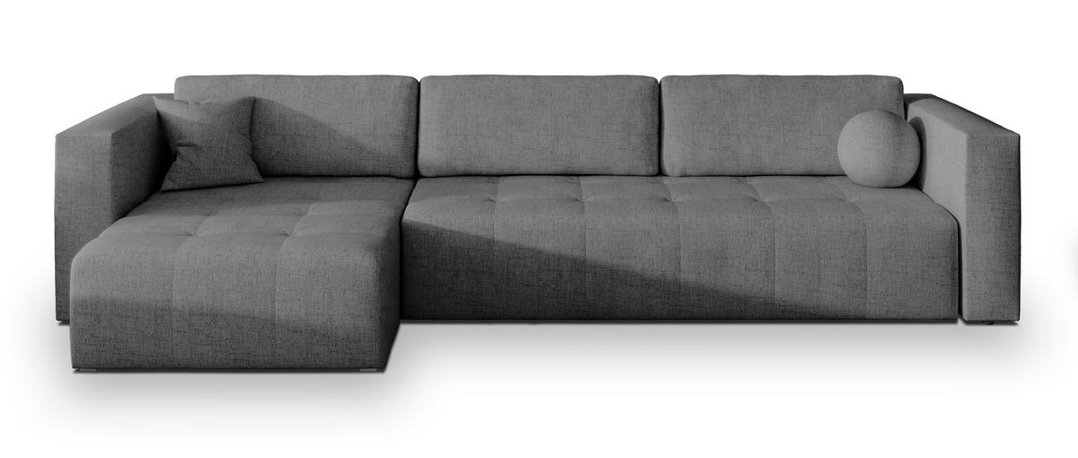 ECKSOFA OLVERA Grau Geflochtener Stoff mit Schlaffunktion - Grau, Holz (347/148cm) - MASSENO