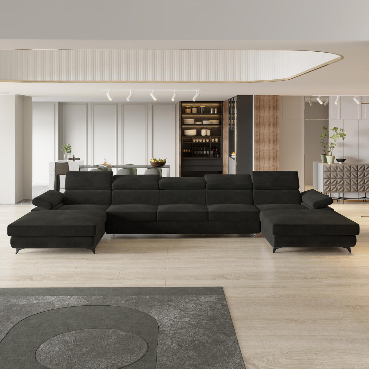 ROHOVÁ SEDAČKA VIVENTE černá - černá, kov/dřevo (410/190cm) - MASSENO