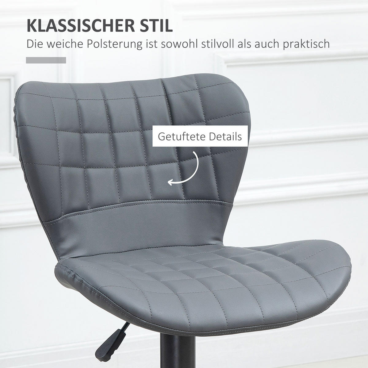 BARHOCKER, Kunstleder, Stahl, Grau - Grau, Kunststoff (51.5/109/47cm) - HOMCOM