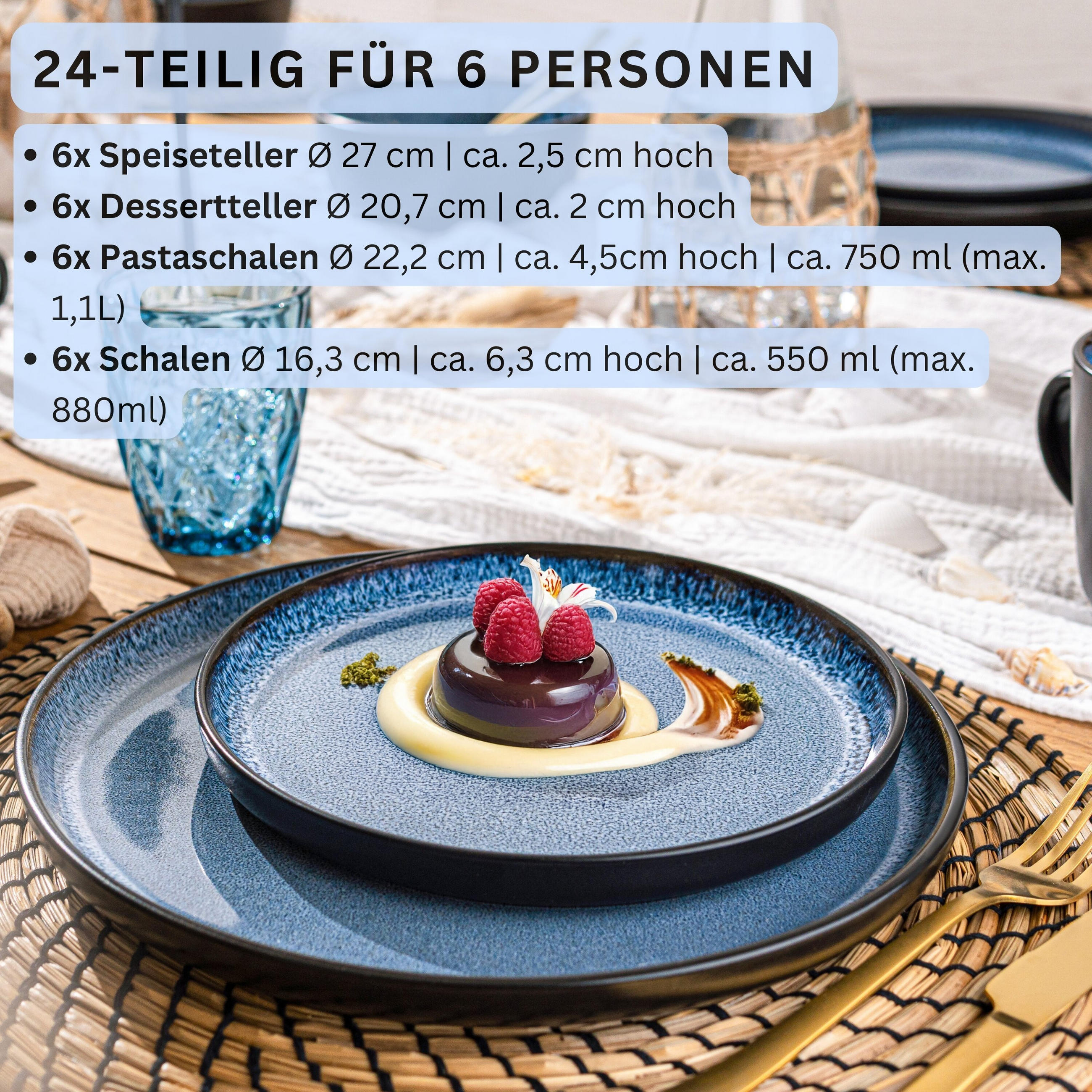 TAFELSERVICE ARUBA - 24-teilig aus Steingut - Blau, Keramik (44/45/54cm) - Sänger