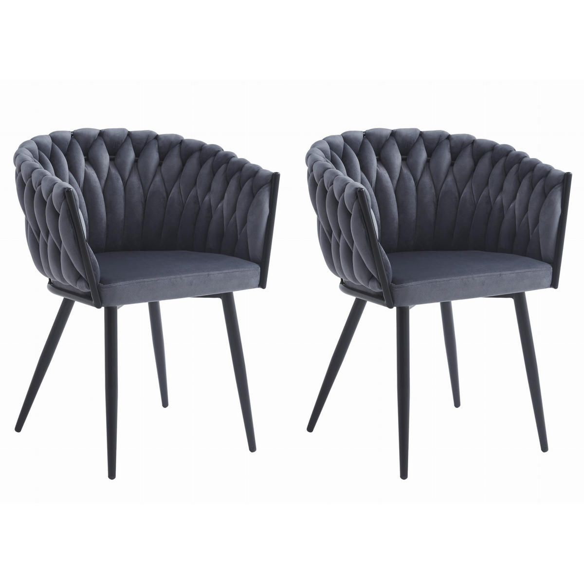 STUHL ARONA 2-er Set, Grau, Schwarze metallische Beine - Anthrazit, Textil/Metall (61/79/55cm) - Komodee