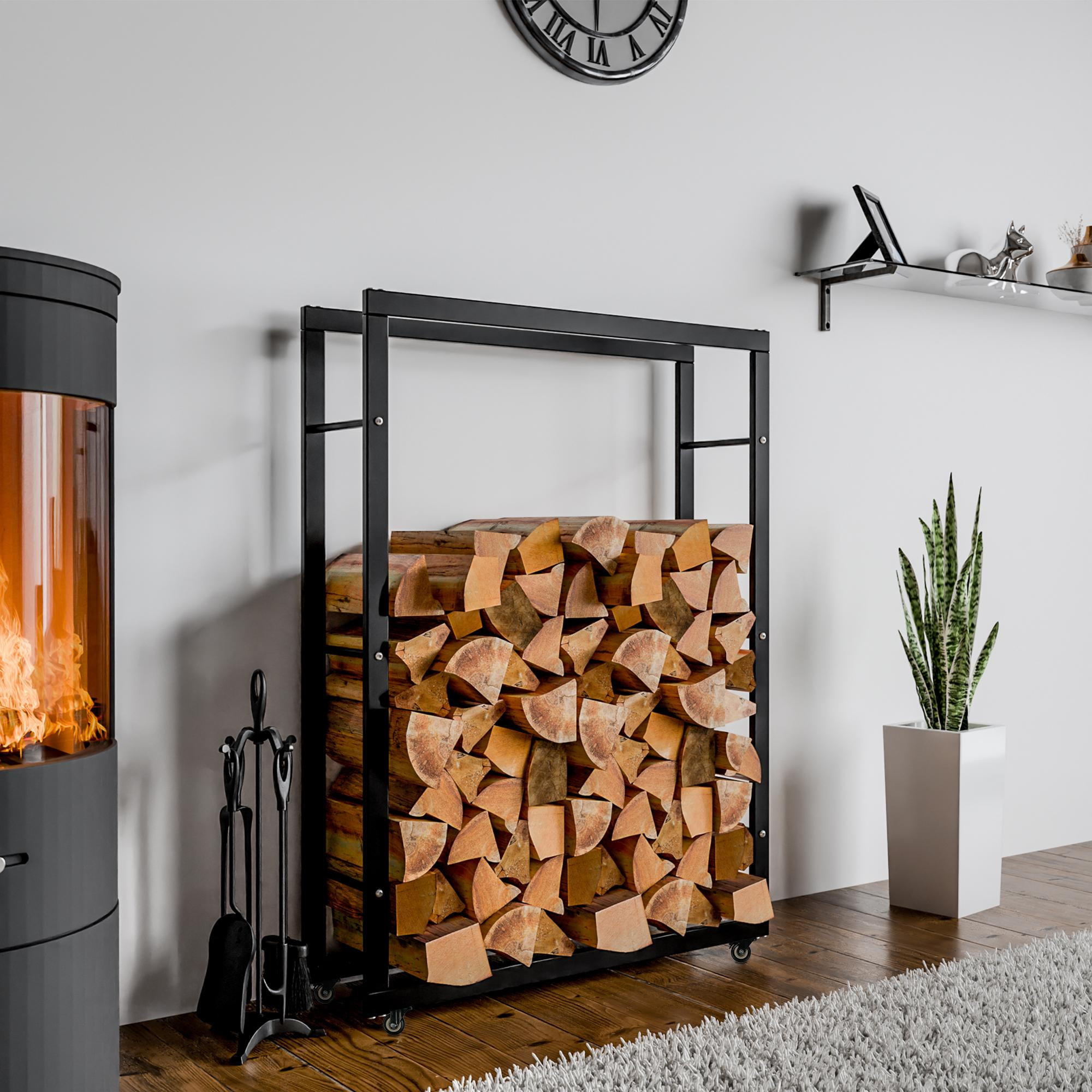 KAMINHOLZREGAL 80/25/150 cm Metall Schwarz - Schwarz, Metall (80/150/25cm) - CLP