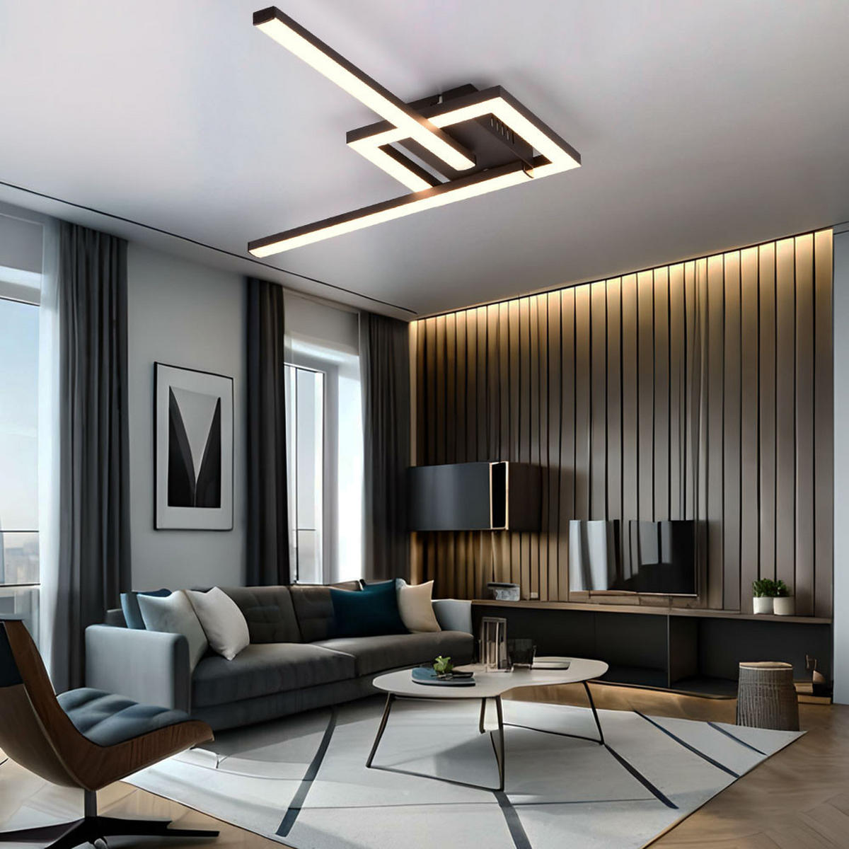 LED DECKENLEUCHTE Metall Schwarz matt - Schwarz, Metall (54/16/5cm)