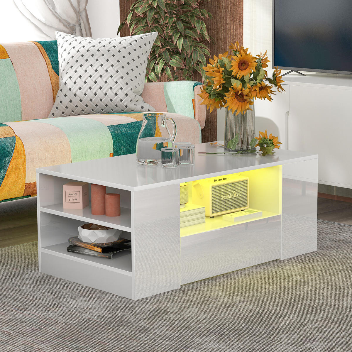 COUCHTISCH Weiß 95/53/37 cm - Weiß, Holzwerkstoff (95/53/37cm) - Urban Meuble