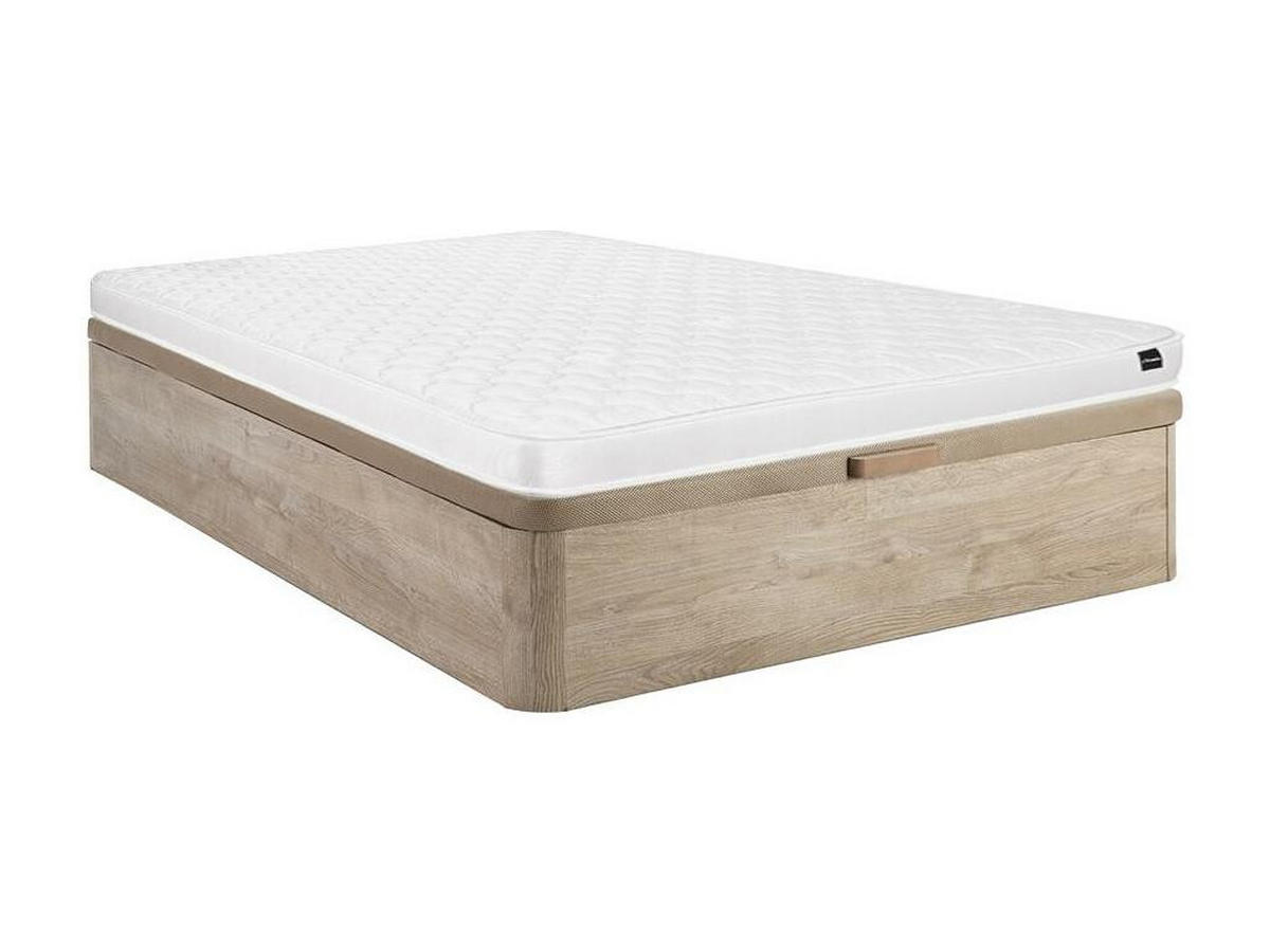 MATRATZE und Bettgestell mit Lattenrost und Bettkasten - 1 Person - stoff - naturfarben hell Danae - Naturfarben, Holz/Holzwerkstoff (120/200cm) - Vente-Unique