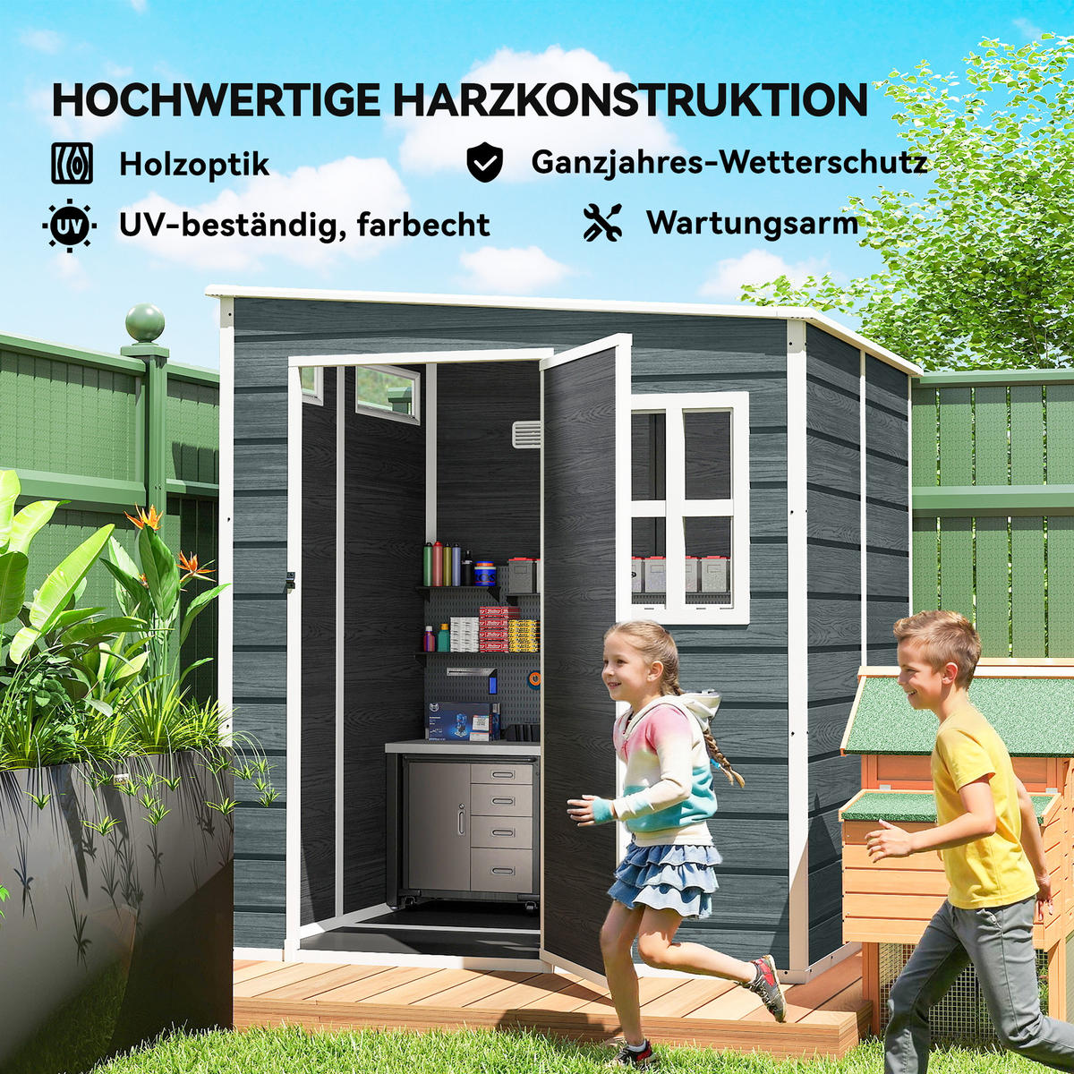 GERÄTESCHUPPEN Kunststoff Aluminium Grau - Grau, Kunststoff (182/196/182cm) - Outsunny