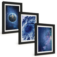 BILDER SET 3er Set - 20x30 cm Schwarzer Rahmen - Erde Weltraumsturm Galaxie - Schwarz, Kunststoff (20/30cm) - TULUP