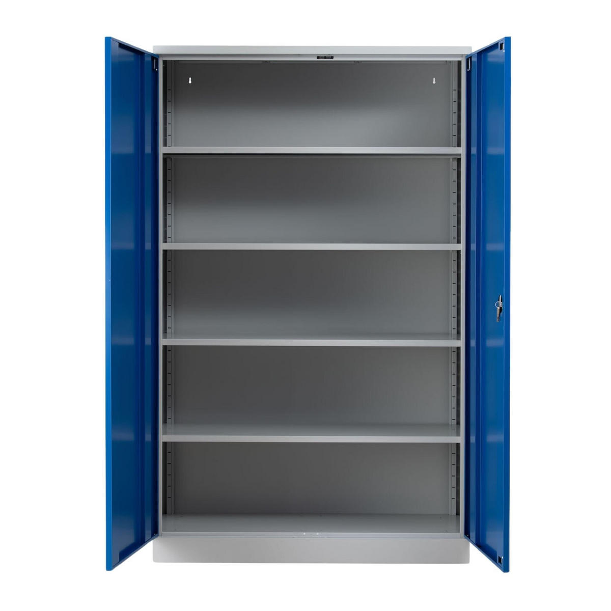 STAHLSCHRANK Bee mit 6 lackierten Fachböden 195x120x50 cm Korpusfarbe Lichtgrau Frontfarbe Enzianblau - Blau, Metall (120/195/50cm)