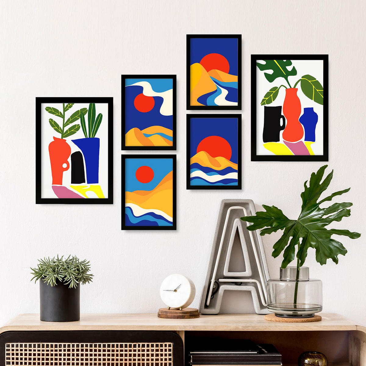 POSTER Set Mit 6 Sanfte abstrakte Landschaften Größe A3 & A4 Schwarzer Rahmen - Schwarz, Papier (29.7/1cm) - Nacnic