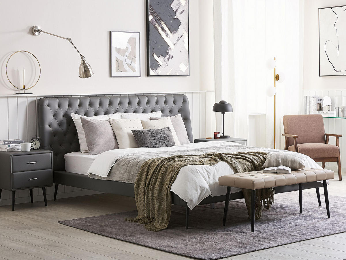 BETT 180/200cm Grau Essonne - Grau, Textil (180/200cm) - Beliani