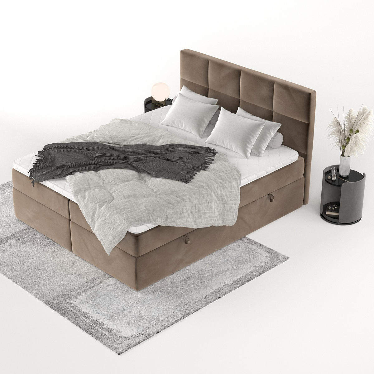 BOXBETT Oris 180/200 cm Braun im Paros Stoff - Schwarz/Braun, Holz/Holzwerkstoff (180/200cm) - AltaBeds