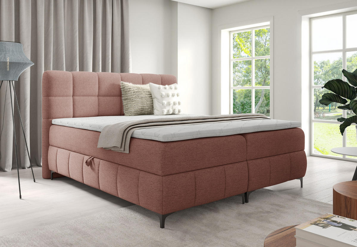 BOXBETT mit Stauraum und Topper 180x200 cm Rosa - Pink, Textil (180/200cm) - Home Collective