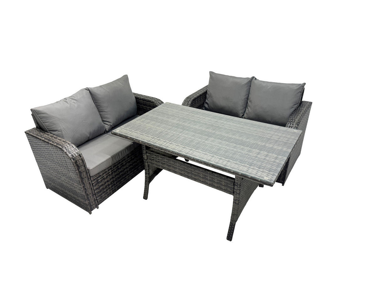 GARTENMÖBELGARNITUR mit Esstisch Polyrattan Dunkelgrau 4-Sitzer - Dunkelgrau/Grau, Glas/Kunststoff - Fimous