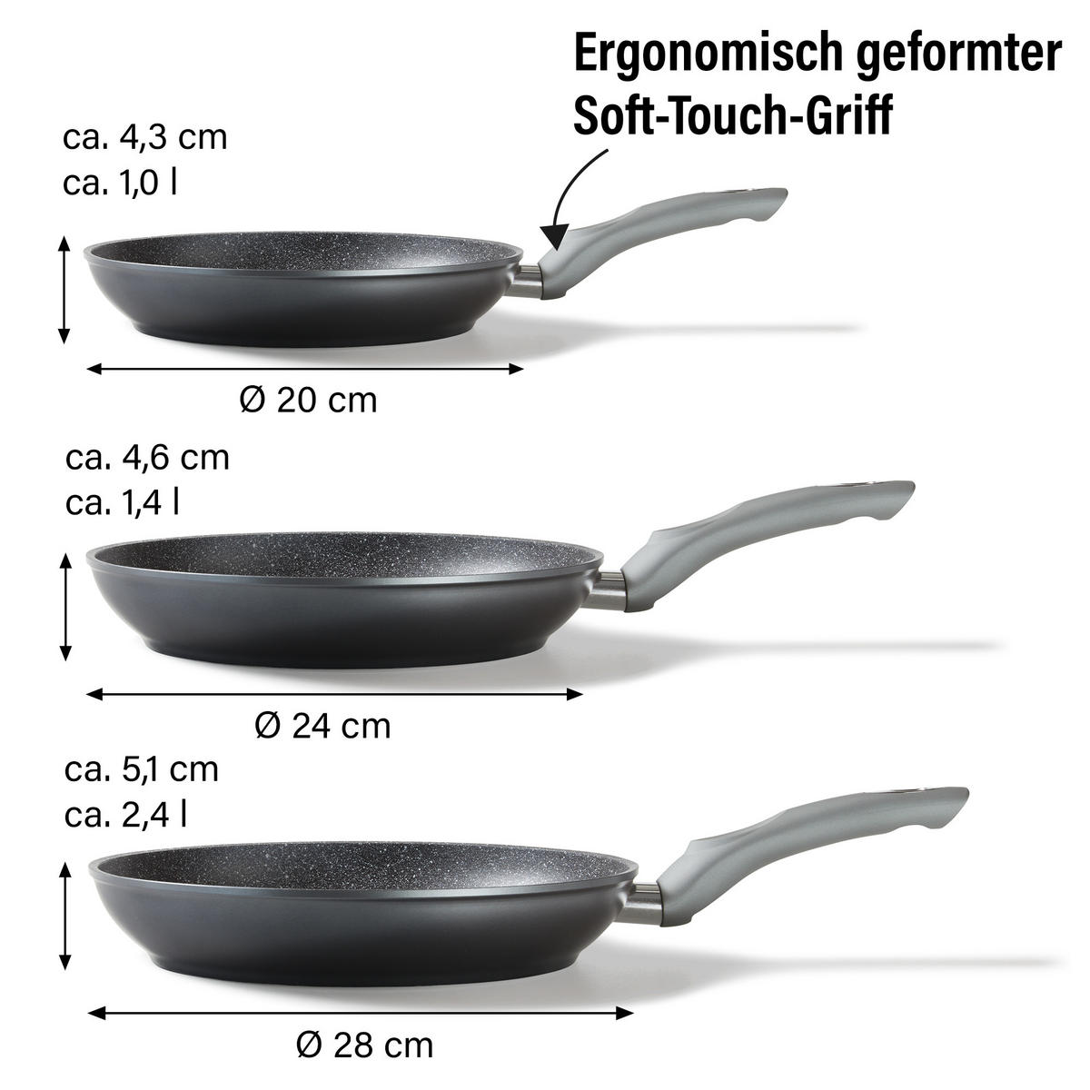 PFANNENSET 3 TEILIG - Grau, Metall - Stoneline