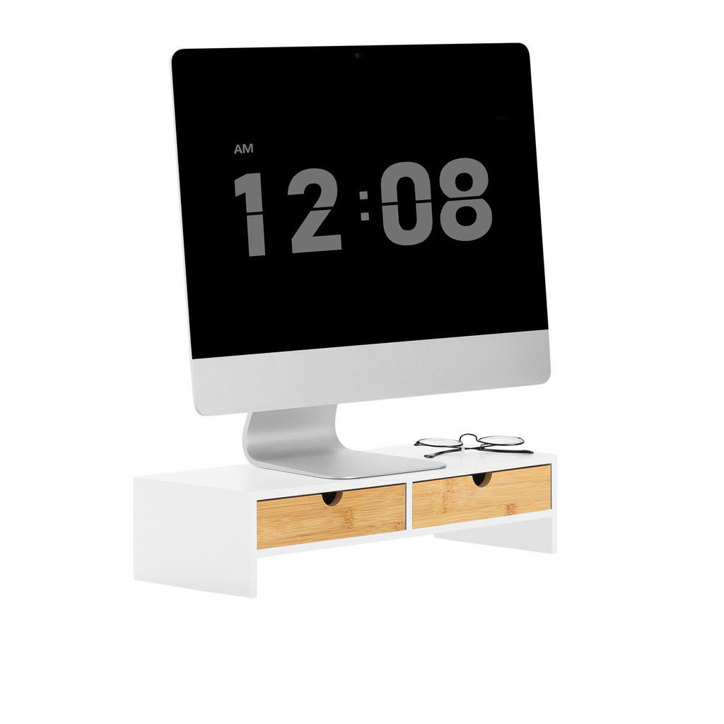 SoBuy STOJAN NA MONITOR se dvěma zásuvkami Bílá 47x18x11cm Minimalistický