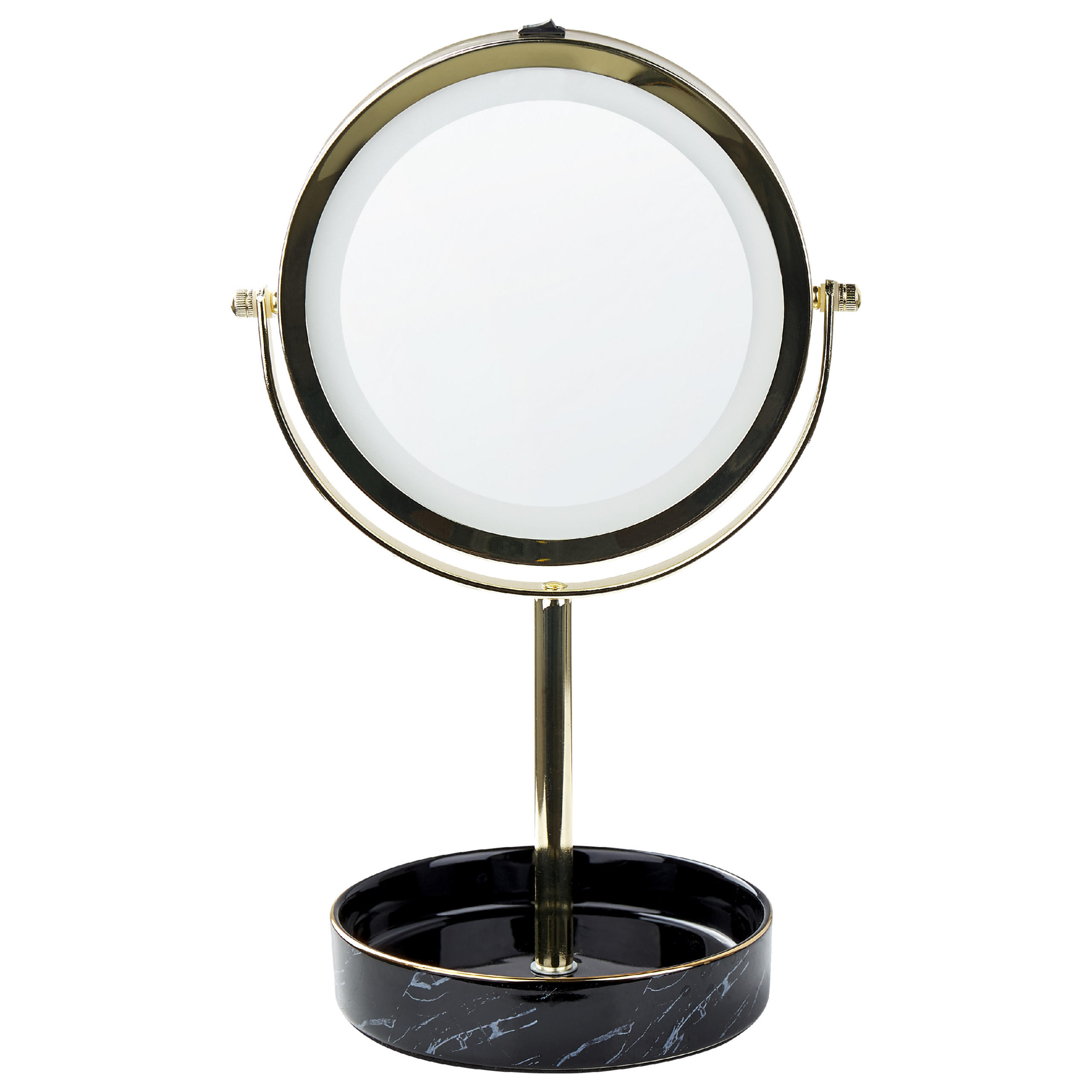 KOSMETIKSPIEGEL gold/schwarz mit LED-Beleuchtung 26 cm Savoie - Goldfarben/Schwarz, Metall (20/34/15cm) - Beliani
