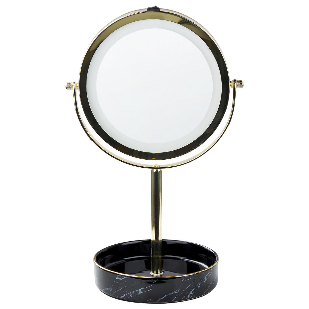 KOSMETIKSPIEGEL gold/schwarz mit LED-Beleuchtung 26 cm Savoie - Goldfarben/Schwarz, Metall (20/34/15cm) - Beliani