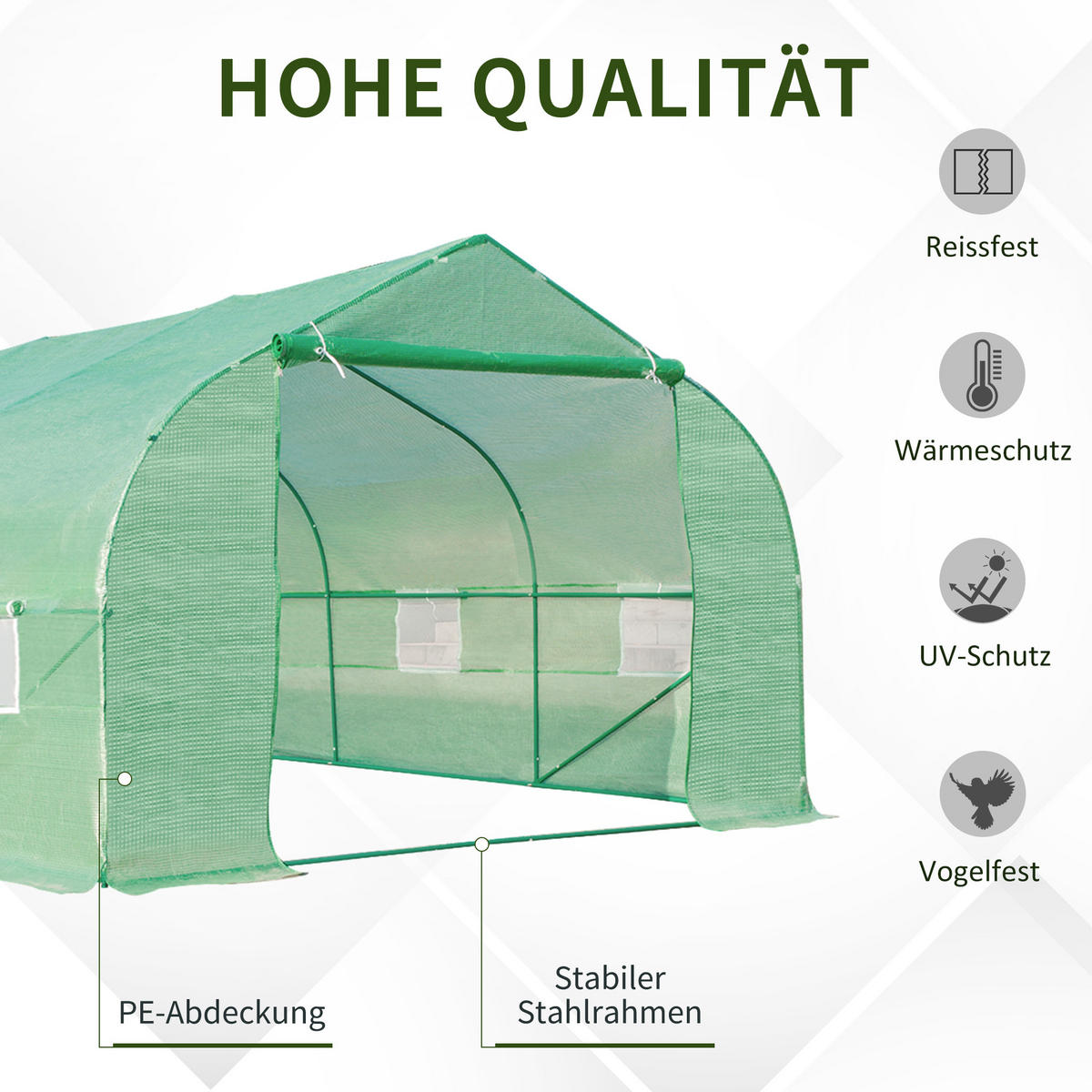 GEWÄCHSHAUS DE-05742 6x3x2 m, 8 Netzfenster, Rolltür Grün - Grün, Kunststoff/Metall (300/200/595cm) - ComfortXL