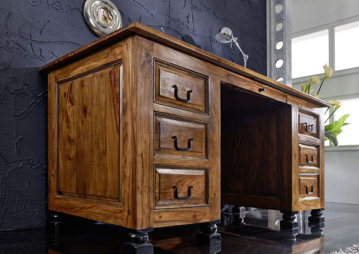SCHREIBTISCH Sheesham 150x70x75 braun lackiert NEW BOSTON #206 - Braun, Holz (70/150/75cm) - Massivmoebel24