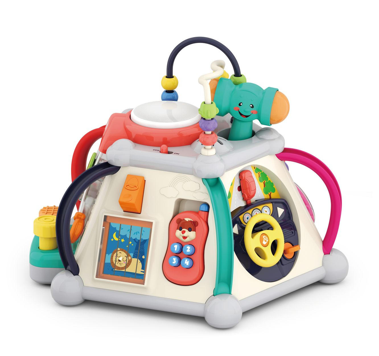 BABYSPIELZEUG Activity-Pyramide 806 bunt Musik, Licht, Perlenlabyrinth, Hammer, Lenkrad, Telefon, ab 18 Monaten - Multicolor, Kunststoff (23/29/18cm) - Moni