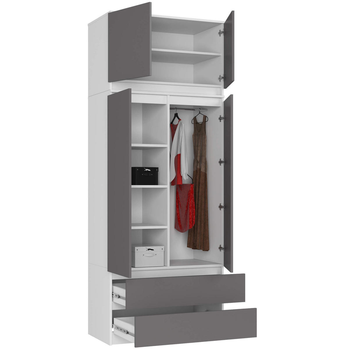 KLEIDERSCHRANK Weiß, Graphit Grau 234/90/51 - Weiß, Holzwerkstoff (90/234/51cm) - RAUMHIRSCH FURNITURE