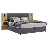 POLSTERBETT 180x200 Hydraulik LED USB Samt Grau Natur - Naturfarben, Textil (180/200cm) - FLIEKS