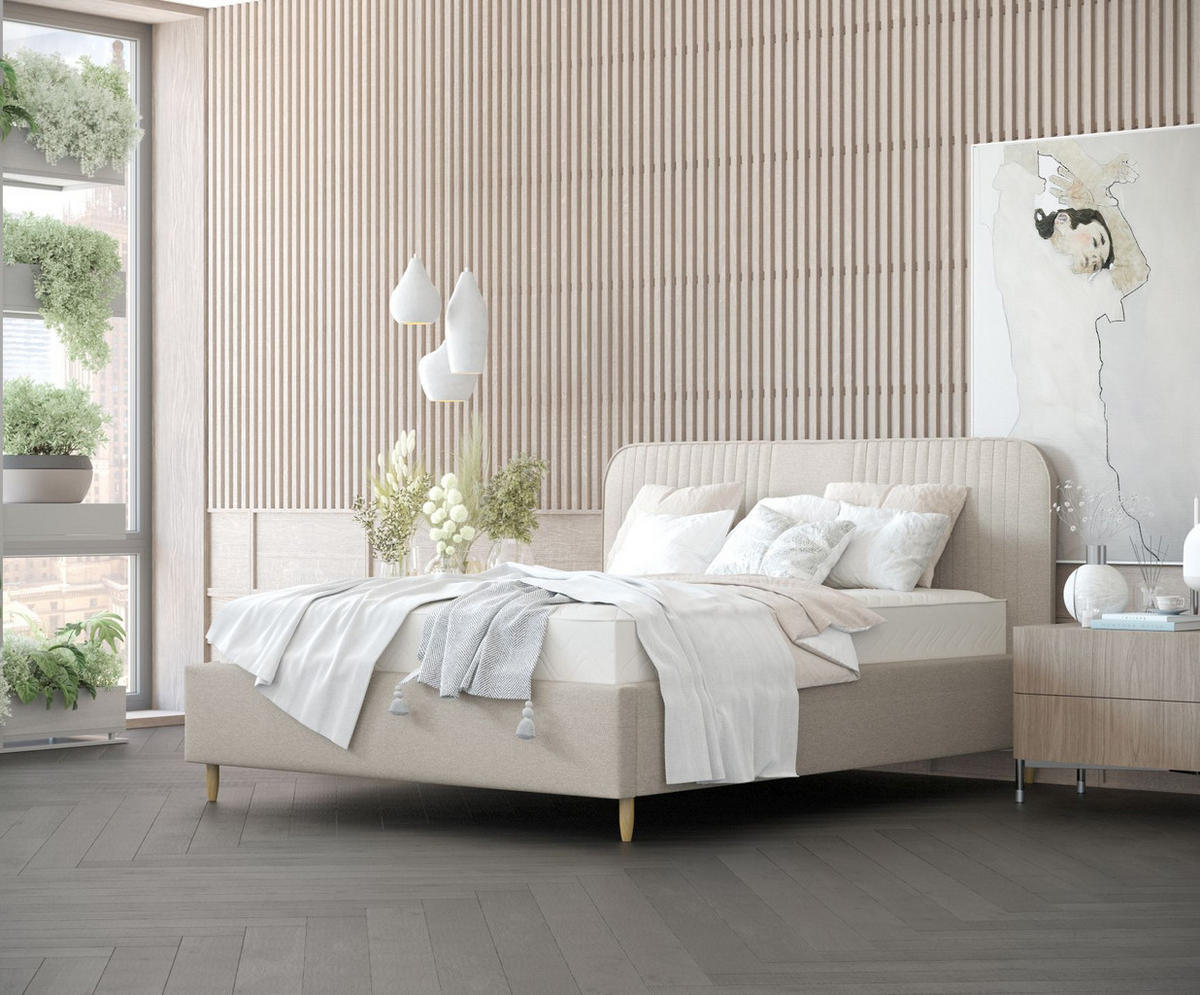 POLSTERBETT Livy Beige 120/200 cm im Webstoff - Beige/Naturfarben, Holz/Holzwerkstoff (120/200cm) - Maison de Reve