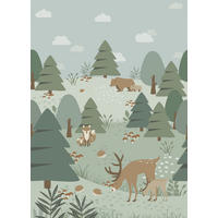 FOTOTAPETE Wald mit Waldtieren 200 x 279 cm - Grün, Papier (200/279cm) - ESTAhome