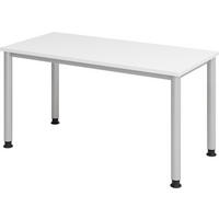 SCHREIBTISCH Serie-H (Mini) 67,2/140/74 cm in Weiß/Silberfarben - Silberfarben/Weiß, Holzwerkstoff (67.2/140/74cm) - bümö