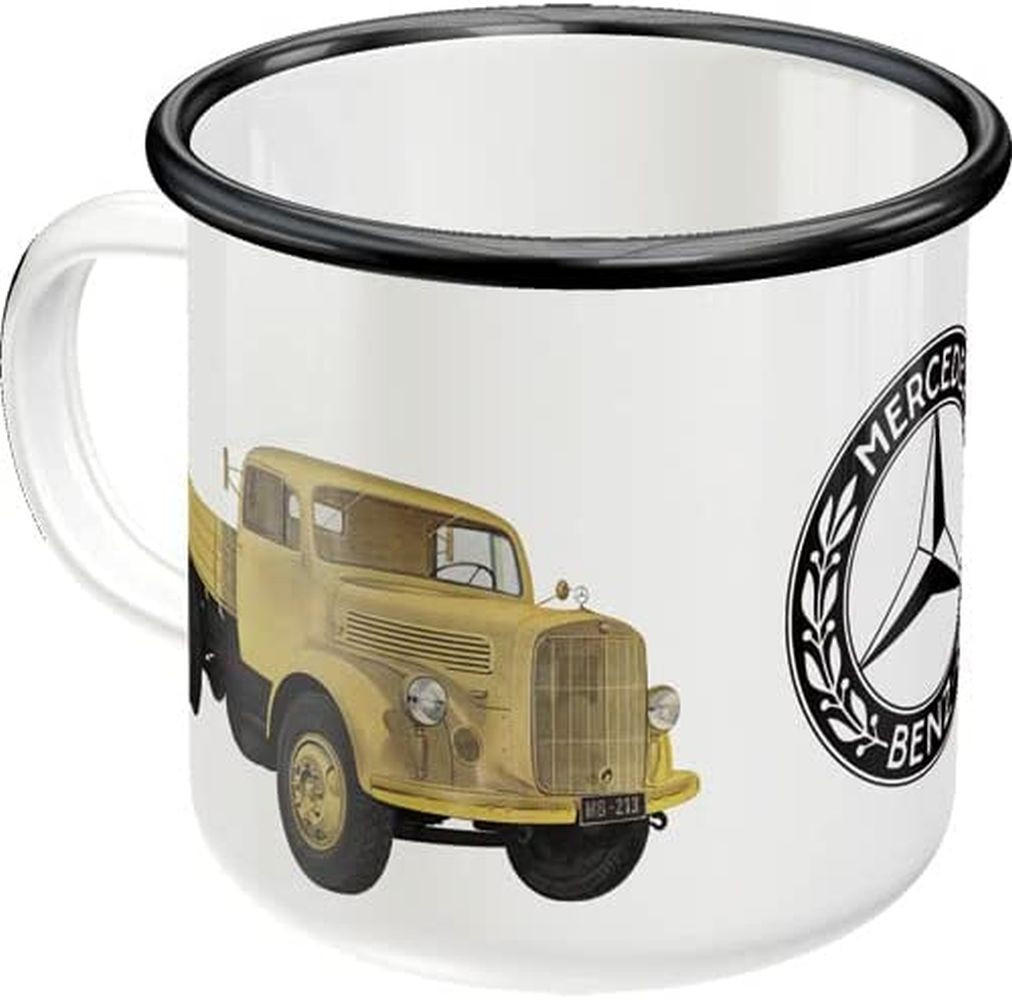 EMAILLE-BECHER 360 ml Daimler Truck Models - Dunkelgelb/Weiß, Metall (0.36L) - Nostalgic-Art