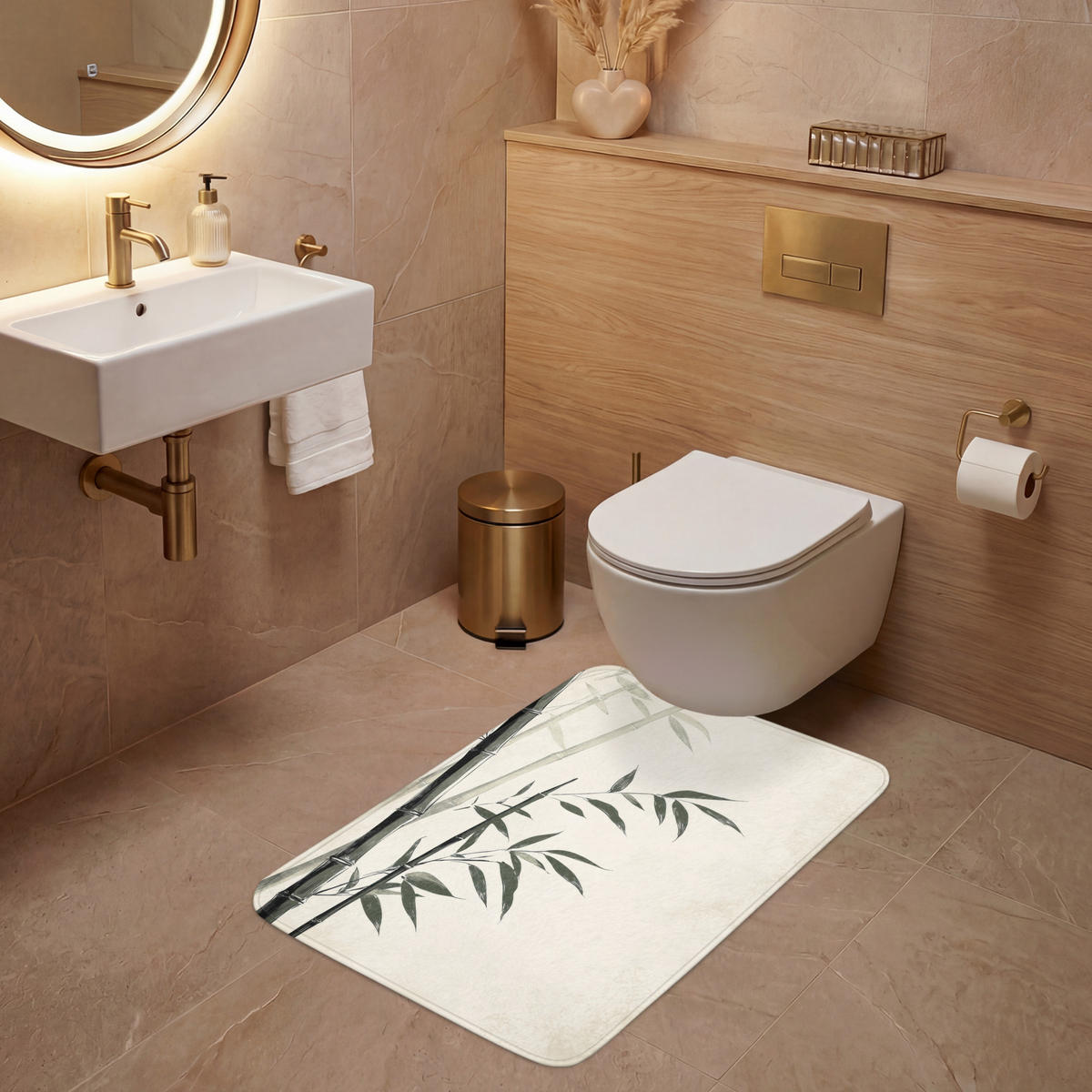 WC PŘEDLOŽKA Japandi - Bambus - béžová 60x90 cm - ecru, textil/plast (60/1cm) - OnlyWow