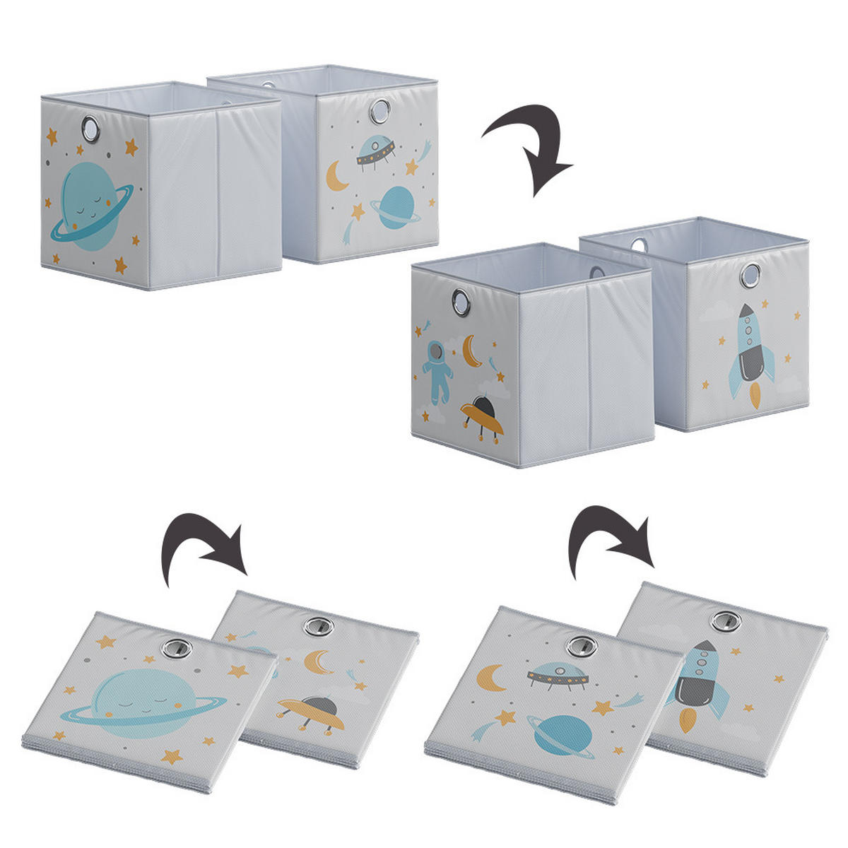 FALTBOX Grau (Weltall) 30 x 30 cm (Motiv Weltall) - Blau/Grau, Wellpappe (30/30cm) - Vicco