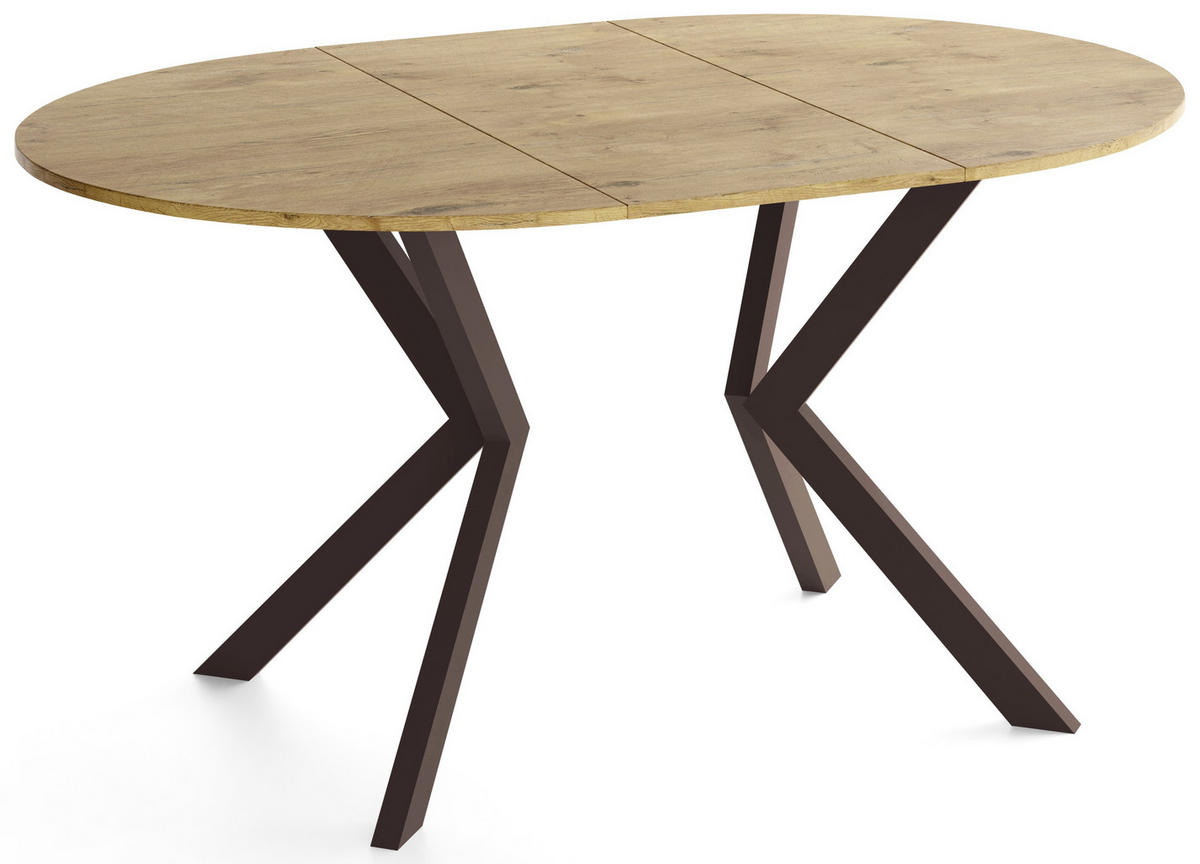 ESSTISCH Valio rund oval ausziehbar verlängerbar mit braunen Metallbeinen, Eiche Hellbraun 100-140/100/76 cm - Eichefarben/Braun, Holzwerkstoff/Metall (100/140/76cm) - WFL GROUP